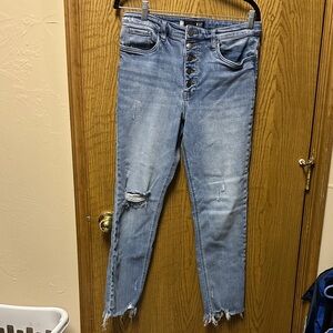 Kut from the Kloth Light Blue Button-Fly Distressed Women's Crop Jeans